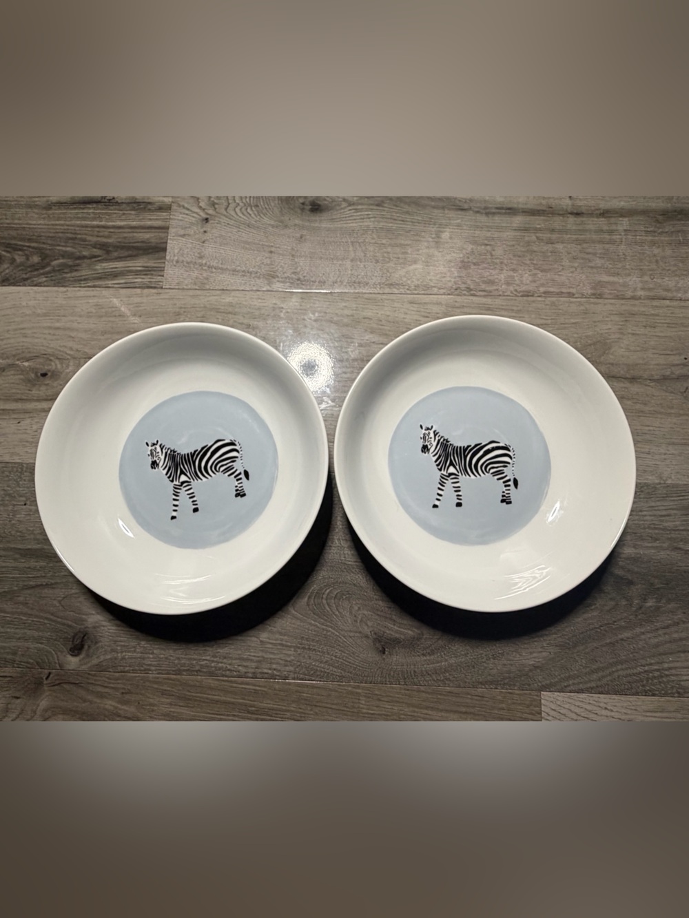 Martha Stewart White Dinner Plates with Light Blue Center and Zebra Motif